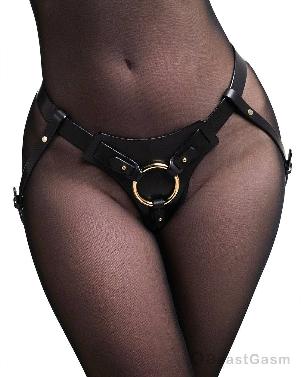 Luxury Female Strap On Harness with Dildo (Without dildos) - Black - BeastGasm